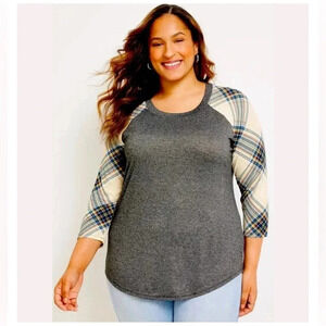 24/7 Blaine Plaid Baseball Tee, Size 2X